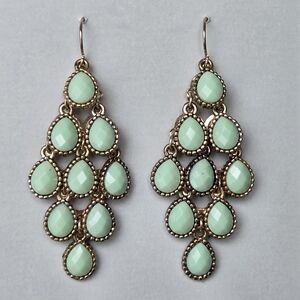 Elegant Mint Jade Aqua Green Gold Tone Chandelier Earrings